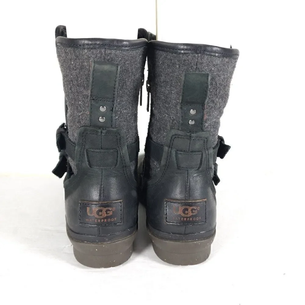 UGG Women's Robbie US 7 Waterproof Side Zip Black Buckle winter Boots
